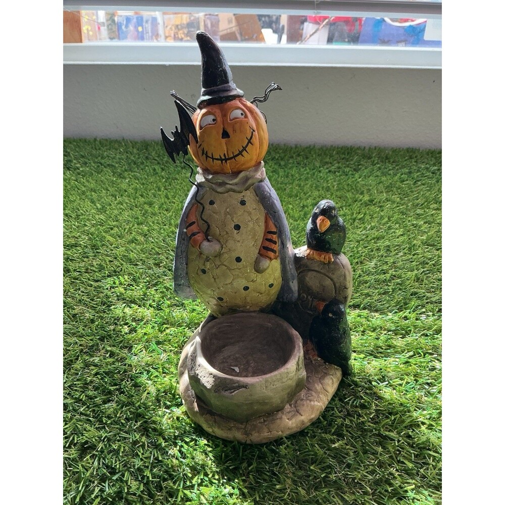 Yankee Candle Pumpkin Head Ravens Halloween Tea Light Holder 8” Witch Bat